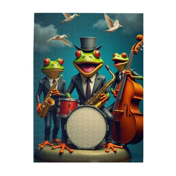 500 Piece Jazz Frogs Jigsaw Puzzle For Adults – Musical Frog Band Challenging & Fun Adult Puzzle Unique Artwork Great Gift Idea Home Decor