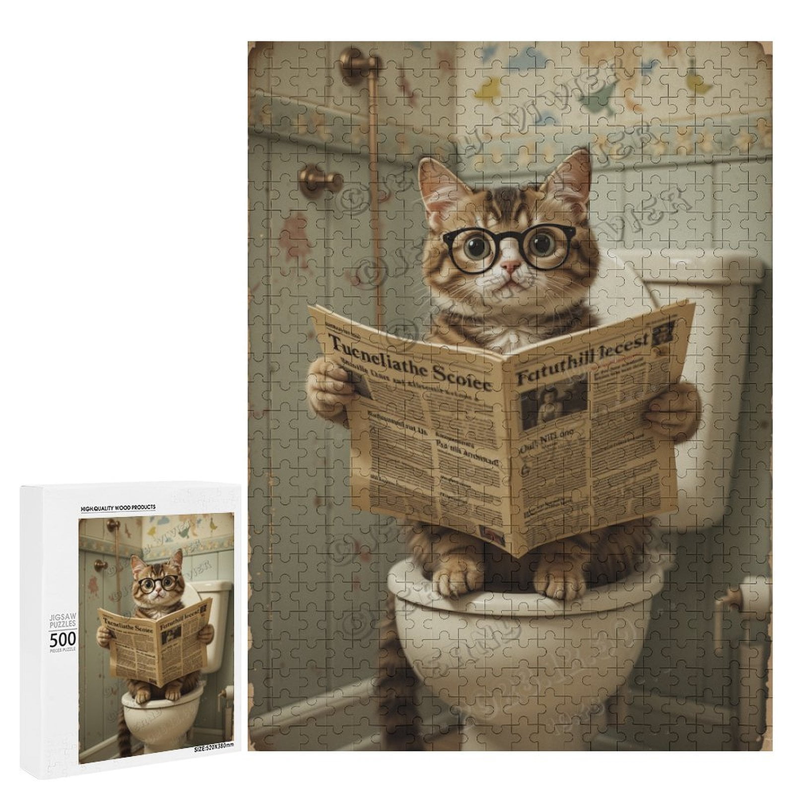 Funny Rooster On Toilet 1000 Piece Puzzle - Chicken Reading Newspaper Jigsaw