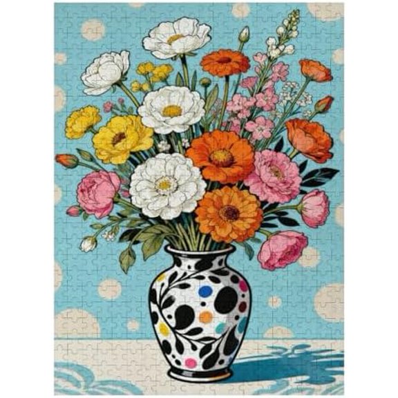 500 Piece Jigsaw Puzzle for Adults Abstract Flowers in Vase, Colorful Artistic Floral Scene, Challenging Brain Teaser Puzzle, Relaxing Family Game, Decorative Puzzle for Home, 20.5x15 in