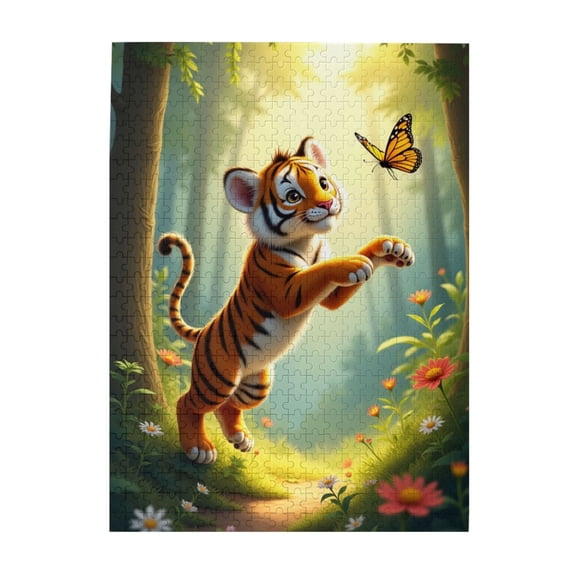 500 Piece Jigsaw Puzzle For Adults Adorable Tiger Cub In A Sunny Forest Challenging And Fun Activity Relaxing Brain Teaser Unique Artwork Great Gift Idea