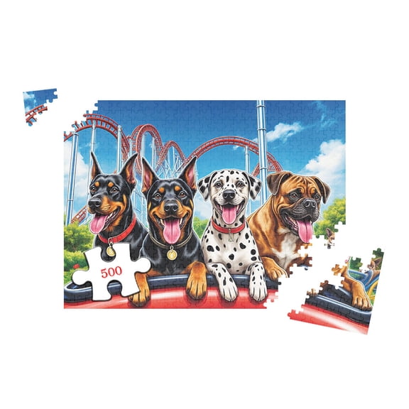 500 Piece Jigsaw Puzzle for Adults Amusement Park Roller Coaster Ride with Dogs Theme 20.5x15 Inch Challenging Brain Teaser Puzzle for Home Decor and Relaxation