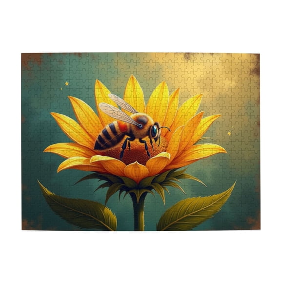 500 Piece Jigsaw Puzzle For Adults Bee On Sunflower Charming Insect Vibrant Flower Nature Scene Challenging & Relaxing Puzzles Home Decor Gift Idea 20.5X15In