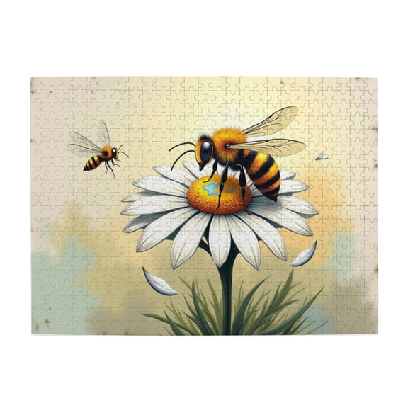500 Piece Jigsaw Puzzle For Adults Bees On Daisy Beautiful Nature Insect Flower Relaxing Challenging 500 Piece Adult Puzzles Nature Scene Great Gift Idea 20.5X15In