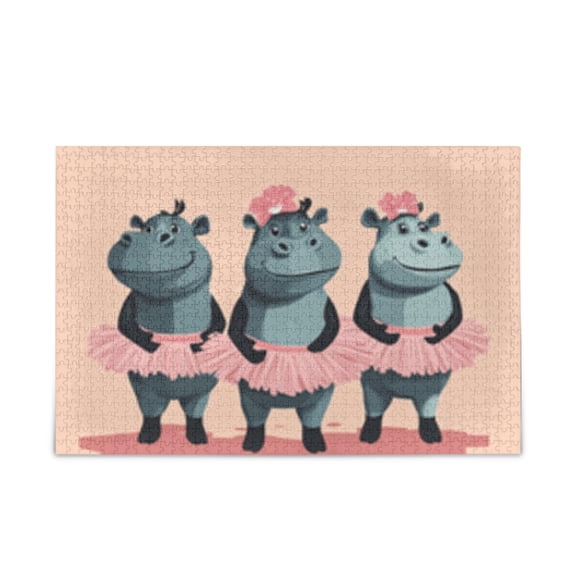 500 Piece Jigsaw Puzzle for Adults Cartoon Dancing Hippo Thick Wood-Paper Composite with Letter on Back Tight Interlock Challenging Home Decor Family Game Gift