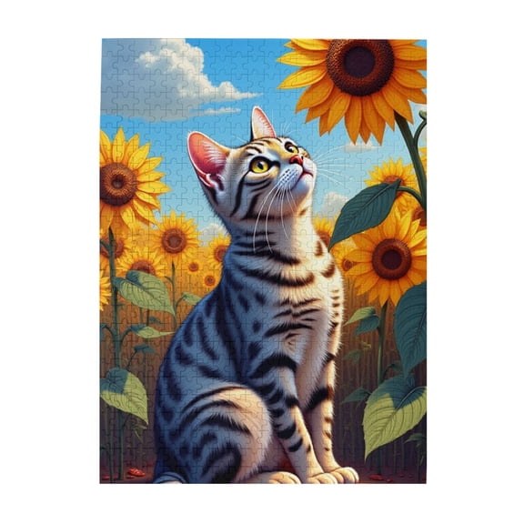 500 Piece Jigsaw Puzzle For Adults Cat Among Sunflowers Challenging & Fun Adult Puzzle Vibrant Artwork Great Gift Idea Home Decor Puzzles For Adults 500 Pieces
