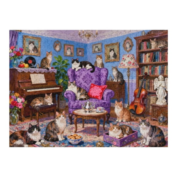 Jigsaw Puzzle 500 Pieces for Adults, Cats in The Room Theme, Cozy Indoor Cat Scene, Perfectly Fitting Durable Pieces, Relaxing Family Game, Home Decoration, Gift for Animal Lovers