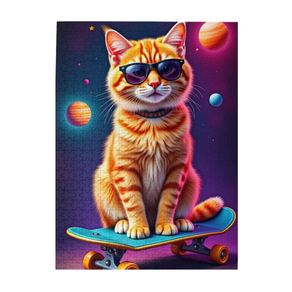 500 Piece Jigsaw Puzzle For Adults Cool Cat On Skateboard Challenging & Fun Adult Puzzle Unique Artwork Great Gift Idea Home Decor Jigsaw Puzzles For Adults 500 Pieces