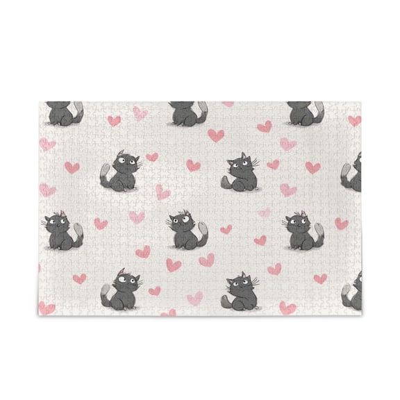 500 Piece Jigsaw Puzzle for Adults Cute Cat and Heart Shape Thick Wood-Paper Composite with Letter on Back Tight Interlock Challenging Home Decor Family Game Gift