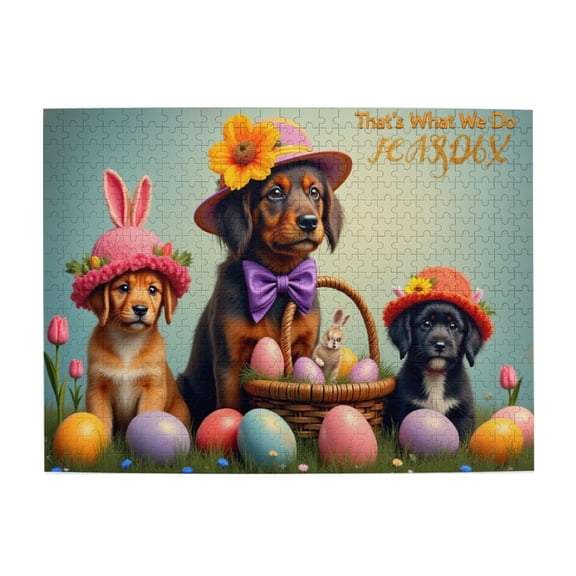 500 Piece Jigsaw Puzzle For Adults Easter Puppies In Hats Adorable Dogs Easter Eggs Spring Flowers Challenging & Fun Puzzle Game Unique Artwork Great Gift & Home Dcor 20.5X15In
