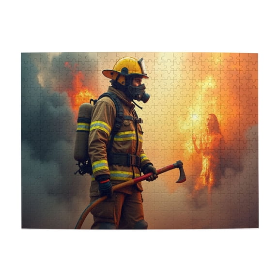 500 Piece Jigsaw Puzzle For Adults Firefighter & God'S Light Challenging Adult Puzzle Unique Artwork Home Decor Fun Gift Dramatic Fire Scene 20.5X15In