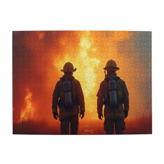 500 Piece Jigsaw Puzzle For Adults Firefighters Facing Inferno Courage Bravery Fire Rescue Teamwork Challenging & Engaging Puzzle Game Unique Artwork Great Gift Idea 20.5X15In