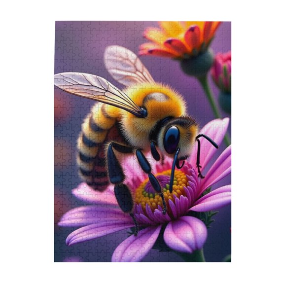 500 Piece Jigsaw Puzzle For Adults Fuzzy Bee On Purple Flower Challenging & Relaxing Adult Puzzle Vibrant Illustrations & Quality Pieces Great Gift Idea
