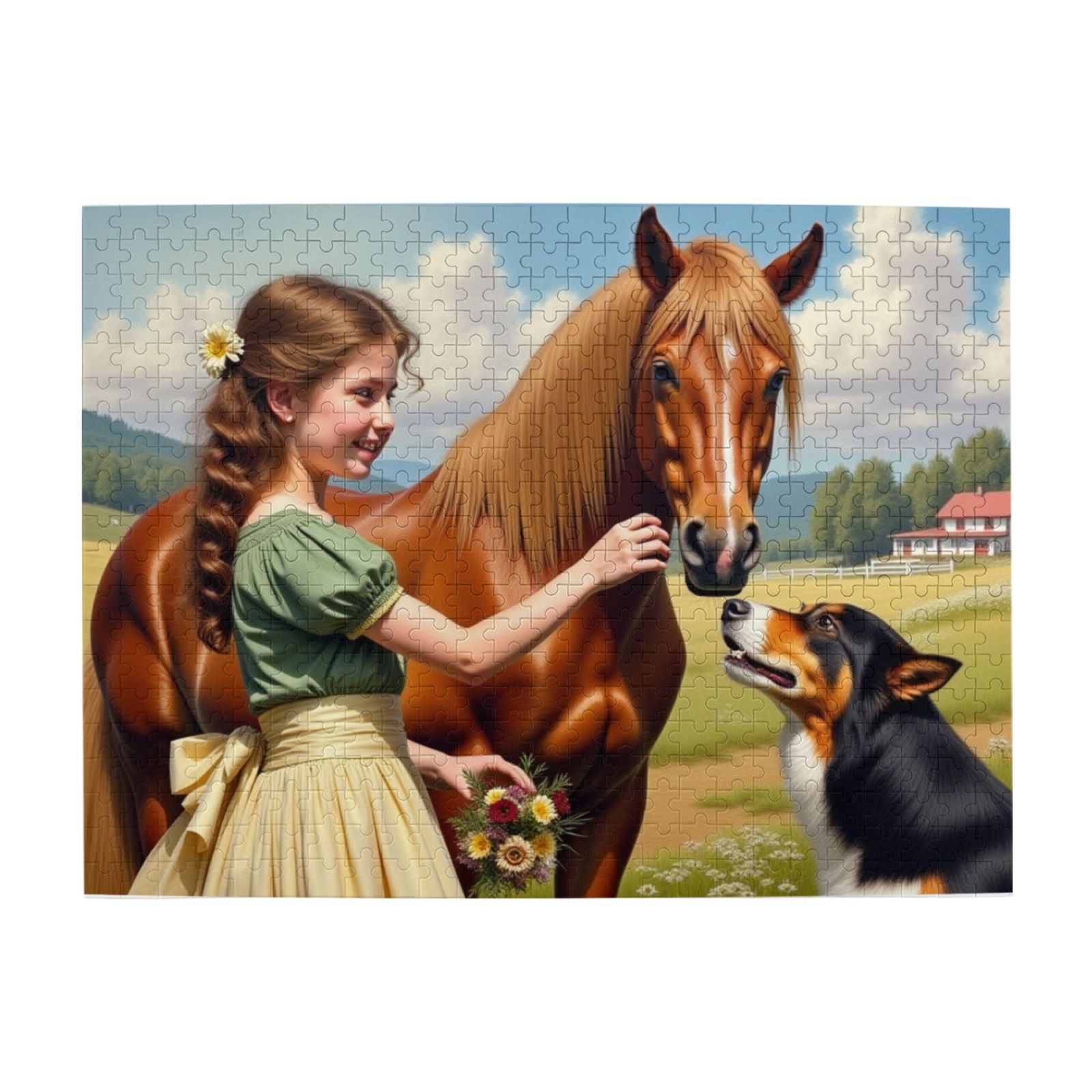 500 Piece Jigsaw Puzzle For Adults Girl， Horse， And Dog In Idyllic Farm ...