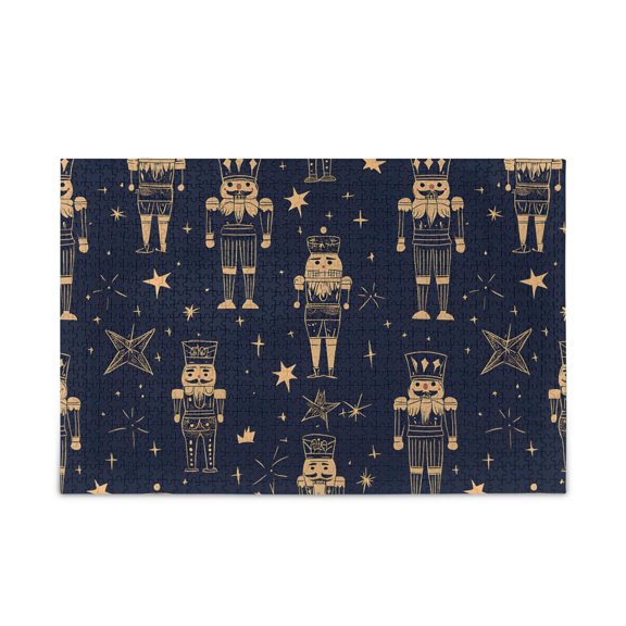 500 Piece Jigsaw Puzzle for Adults Gold Nutcracker Dark Blue Background Pattern Thick Wood-Paper Composite with Letter on Back Tight Interlock Challenging Home Decor Family Game Gift