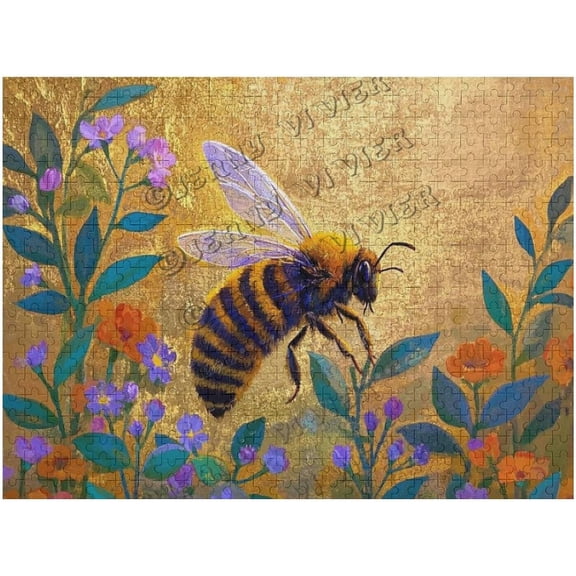 500 Piece Jigsaw Puzzle for Adults Golden Abstract Bee Design Puzzle for Mental Health and Relaxation, Decorative 500 pcs Wooden Puzzle for Bee Lovers and Home Decor