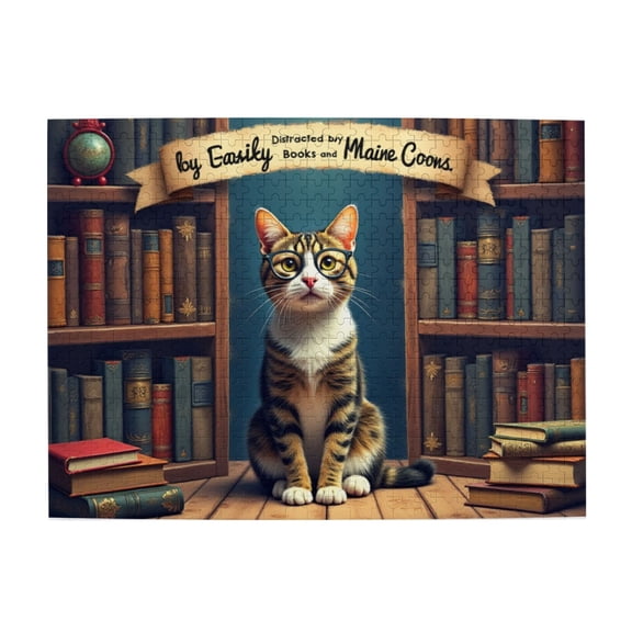 500 Piece Jigsaw Puzzle For Adults Maine Coon Cat In Library Challenging And Relaxing Puzzle, Fun For Puzzle Lovers, Great Gift Idea, Artistic Artwork, HighQuality Pieces