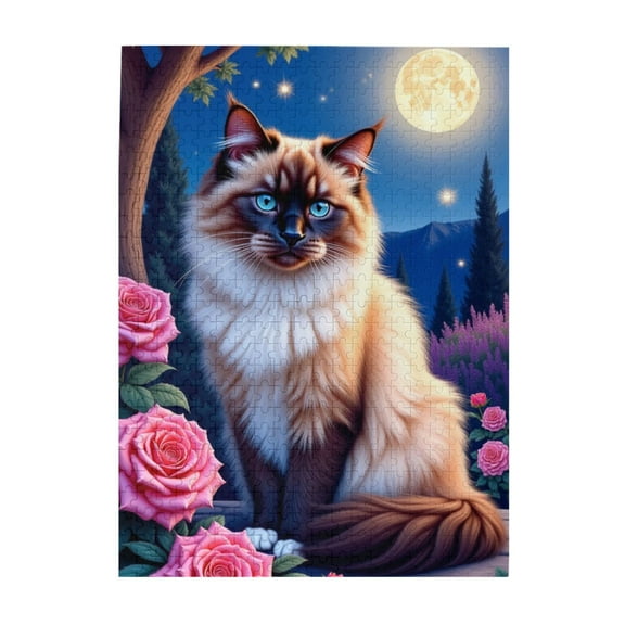 500 Piece Jigsaw Puzzle For Adults Moonlit Cat With Roses Challenging And Relaxing Adult Puzzle Beautiful Artwork Great Gift Idea Home Decor Fun Activity