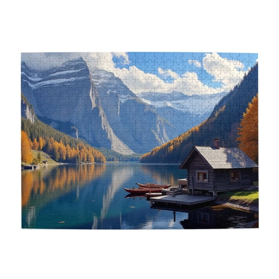 500 Piece Jigsaw Puzzle For Adults Mountain Lake Cabin Autumn Landscape Challenging & Relaxing Puzzle Game, Stunning Artwork, Great Gift Idea, Home Decor