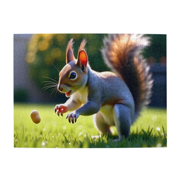 500 Piece Jigsaw Puzzle For Adults Playful Squirrel Adorable Squirrel Grass Peanut Challenging & Fun Brain Teaser Unique Artwork Great Gift Idea Home Decor 20.5X15In