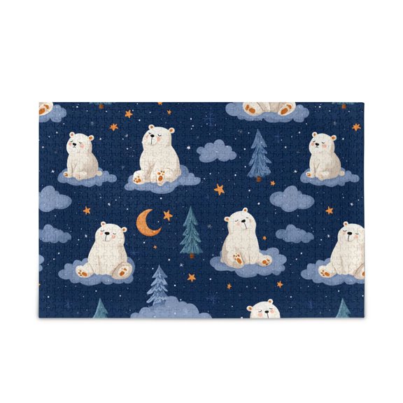 500 Piece Jigsaw Puzzle for Adults Polar Bear Cloud Tree Thick Wood-Paper Composite with Letter on Back Tight Interlock Challenging Home Decor Family Game Gift