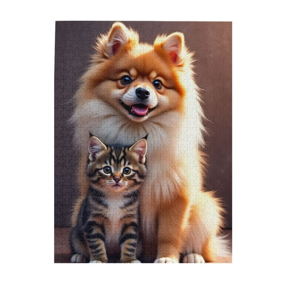 500 Piece Jigsaw Puzzle For Adults Pomeranian Dog And Kitten Challenging And Fun Animal Puzzle Beautiful Artwork Relaxing Activity Great Gift Idea Home Decor