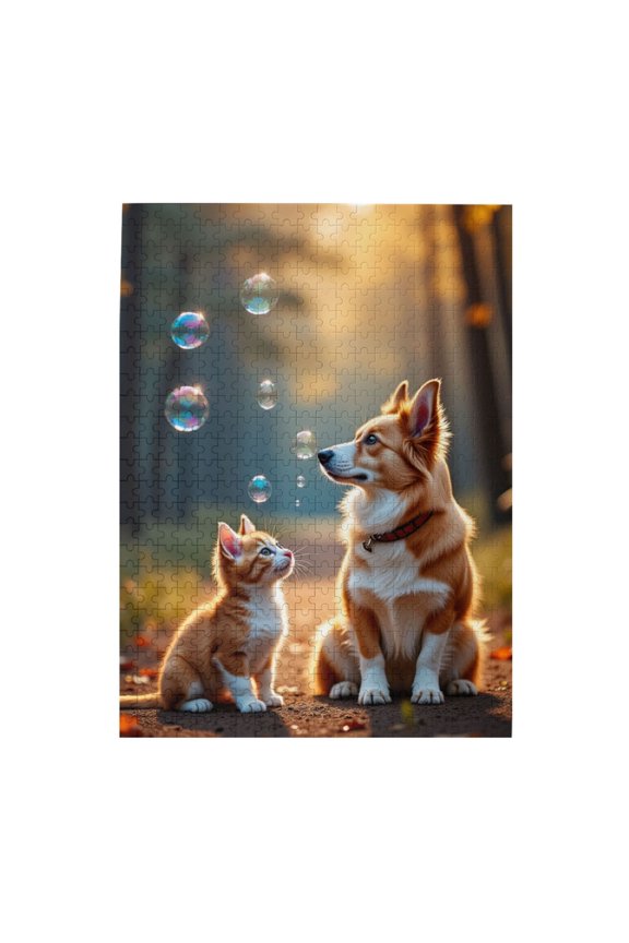 500 Piece Jigsaw Puzzle For Adults Puppy And Kitten Bubbles Challenging And Fun Puzzle Game Adorable Artwork Great Gift Idea Home Decor Relaxing Activity