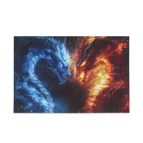 500 Piece Jigsaw Puzzle for Adults Red and Blue Dragons Thick Wood-Paper Composite with Letter on Back Tight Interlock Challenging Home Decor Family Game Gift
