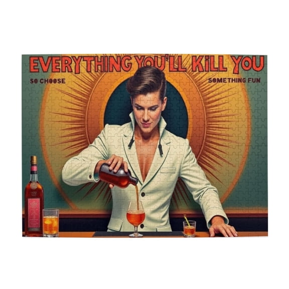 500 Piece Jigsaw Puzzle For Adults Retro Barkeep Art Deco Woman Cocktail Challenging And Fun Brain Teaser Unique Artwork Great Gift Idea For Puzzle Lovers 20.5X15In