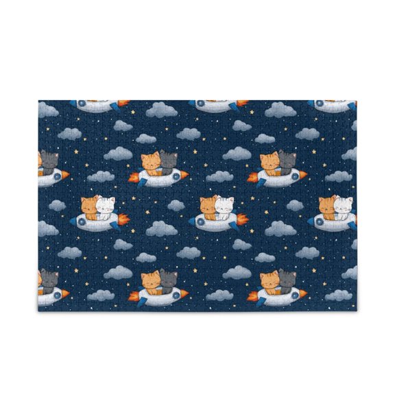 500 Piece Jigsaw Puzzle for Adults Rocket Kitten Thick Wood-Paper Composite with Letter on Back Tight Interlock Challenging Home Decor Family Game Gift
