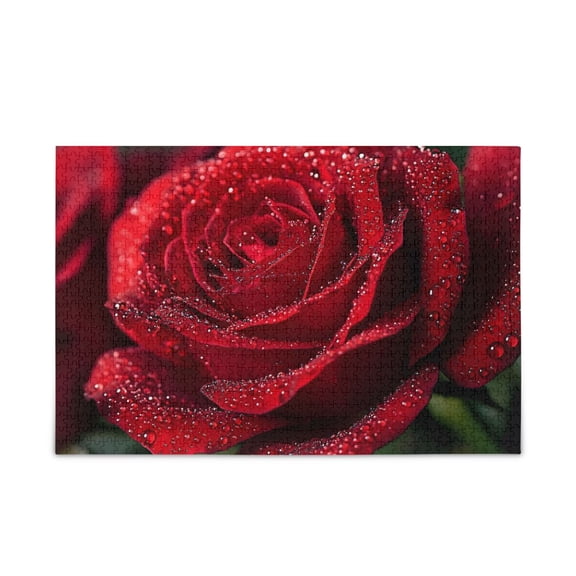 500 Piece Jigsaw Puzzle for Adults Rose with Water Drops Thick Wood-Paper Composite with Letter on Back Tight Interlock Challenging Home Decor Family Game Gift