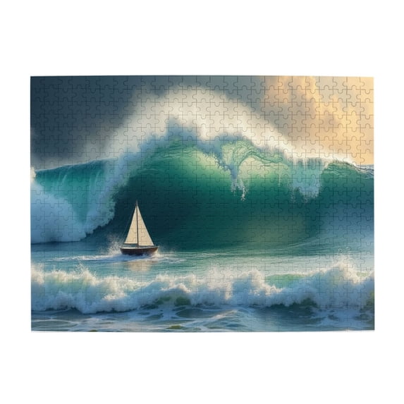 500 Piece Jigsaw Puzzle For Adults Sailboat Confronting A Giant Wave Challenging & Relaxing Ocean Scene Puzzle Great Gift Idea Stunning Seascape Artwork 20.5X15In