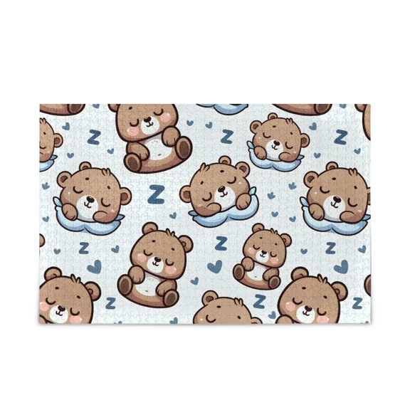 500 Piece Jigsaw Puzzle for Adults Sleeping Cute Happy Bear Thick Wood-Paper Composite with Letter on Back Tight Interlock Challenging Home Decor Family Game Gift