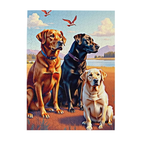500 Piece Jigsaw Puzzle For Adults Three Labrador Retrievers Challenging And Fun Adult Puzzle, Beautiful Dog Artwork, Great Gift For Dog Lovers, Home Decor