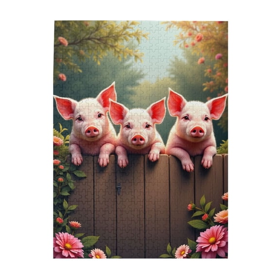 500 Piece Jigsaw Puzzle For Adults Three Piglets At The Garden Gate Charming Animal Puzzles Relaxing And Challenging Activity Unique Home Decor Great Gift Idea