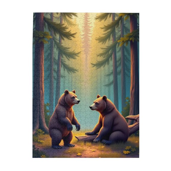 500 Piece Jigsaw Puzzle For Adults Two Bears In A Forest Challenging & Relaxing Puzzle Game Beautiful Nature Artwork Great Gift Idea 500 Pieces Adult Puzzles