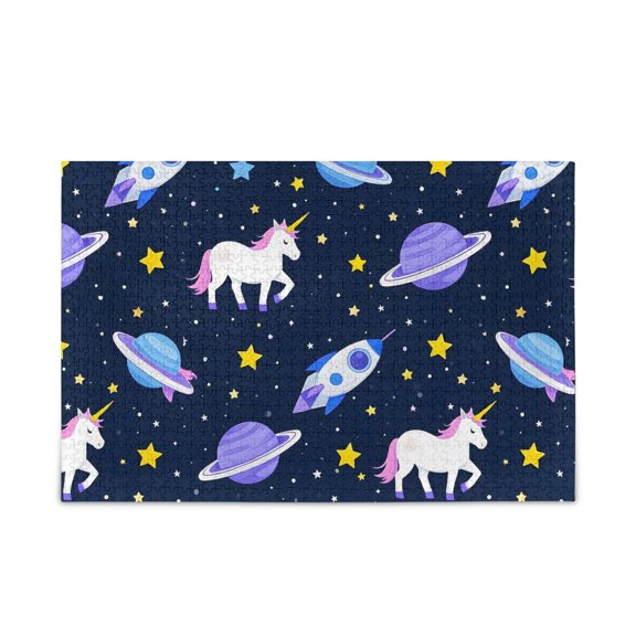500 Piece Jigsaw Puzzle for Adults Unicorn Planet Rocket Thick Wood-Paper Composite with Letter on Back Tight Interlock Challenging Home Decor Family Game Gift