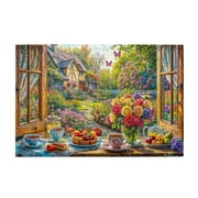 500 Piece Jigsaw Puzzle For Adults – Vibrant Scenic Window View, Idyllic Cottage Garden, Challenging, Relaxing Brain Exercise, Stress Relief, Artistic Home Decor, Thoughtful Gift
