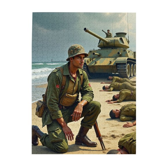 500 Piece Jigsaw Puzzle For Adults – War Scene On Beach – Challenging & Fun Puzzle Game Unique Artwork Gift For History Buffs Home Decor Fun For Family Entertainment