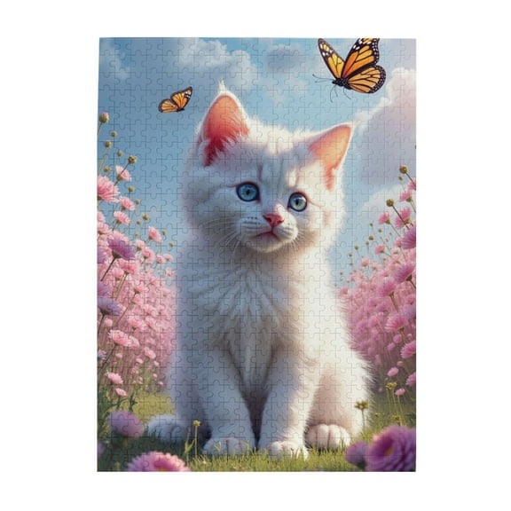 500 Piece Jigsaw Puzzle For Adults White Kitten In A Flower Field Challenging And Relaxing Adult Puzzle Beautiful Artwork Great Gift Idea Fun Brain Exercise