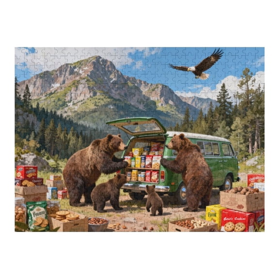 500 Piece Jigsaw Puzzle for Adults Wild Bear Family Puzzle, Forest Mountain Scenery, Nature Challenge Game, Perfect, Relaxing Art Decor for Home or Cabin Lovers