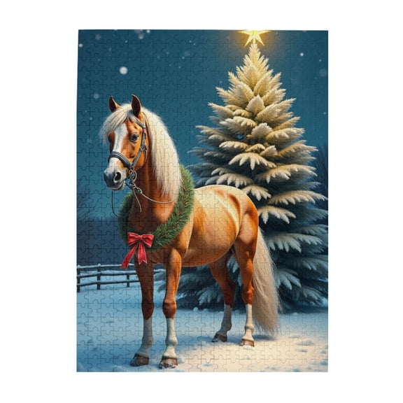 500 Piece Jigsaw Puzzle For Adults mas Horse By The Tree Festive Holiday Scene Challenging & Fun Brain Teaser Great Gift Idea Adult Puzzles 500 Pieces