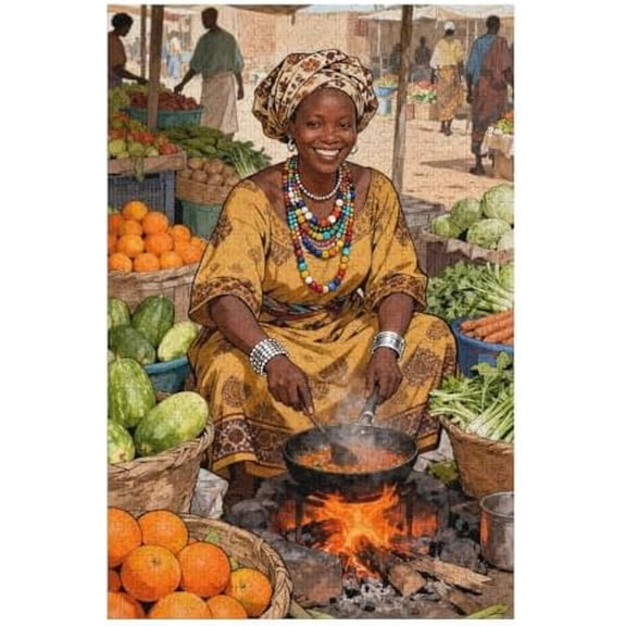500 Piece Jigsaw Puzzle, African American Lady Cooking Art, Relaxing Challenging Family Game Home Decor Gift, 20.5"x15"
