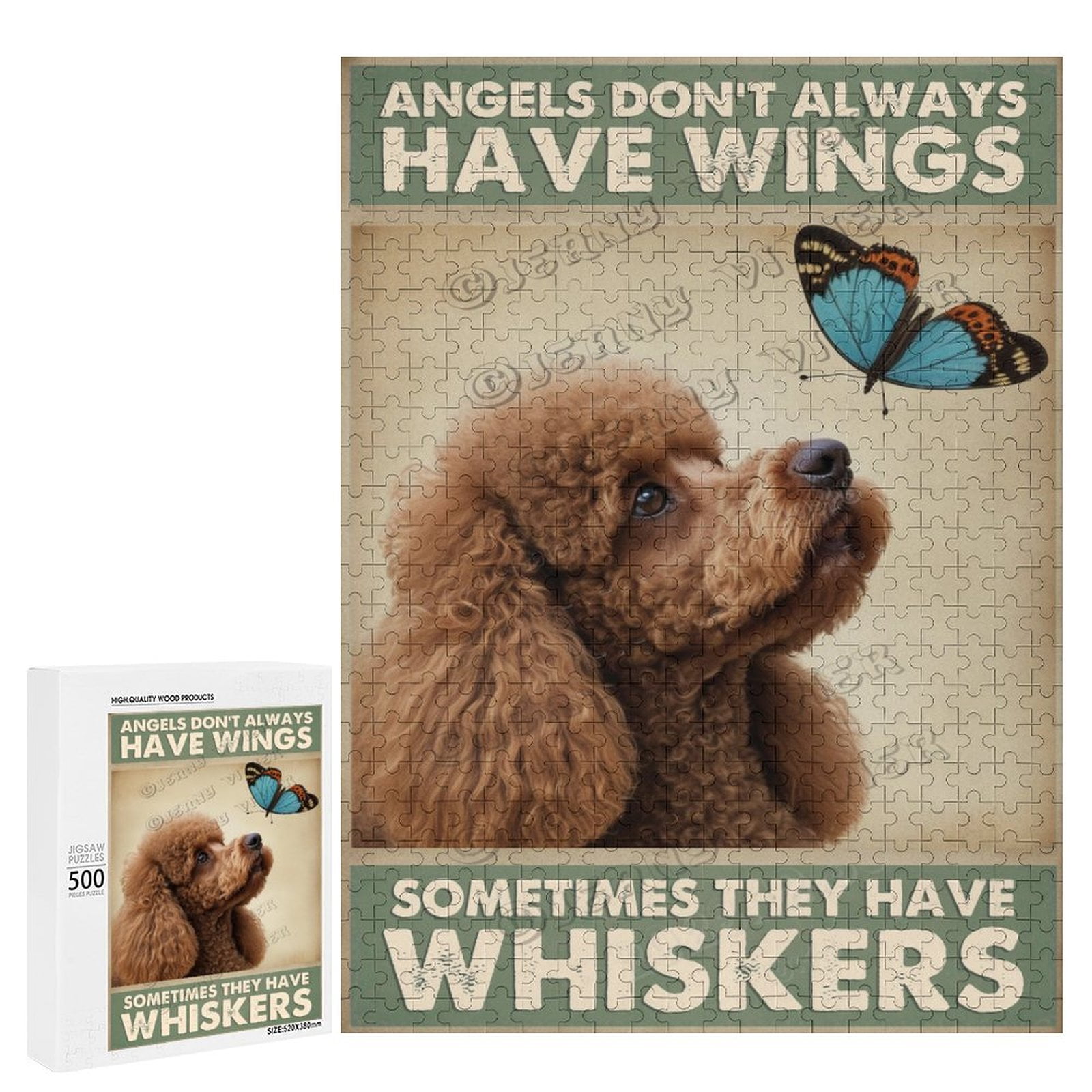 500 Piece Jigsaw Puzzle – Brown Poodle with Butterfly and Angel Wings ...