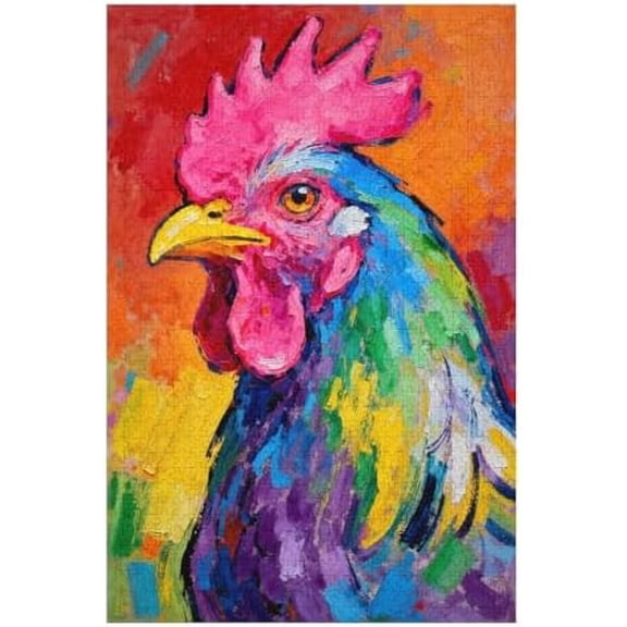 500 Piece Jigsaw Puzzle, Colorful Rooster Rustic Farmhouse Art, Challenging DIY Puzzle, Family Game Night Home Decor Gift, 20.5"x15"