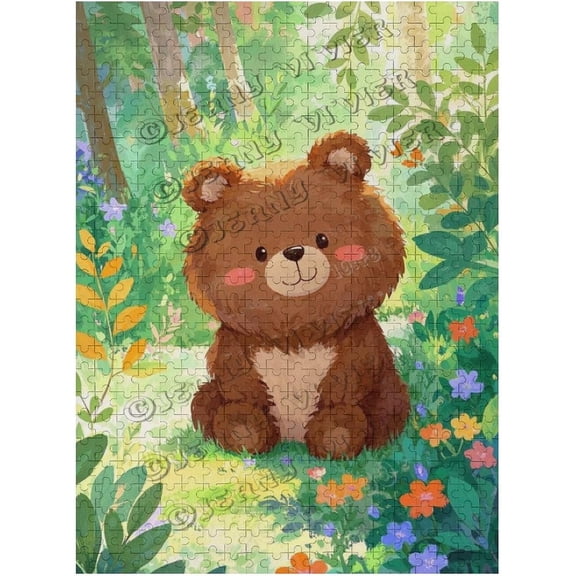 500 Piece Jigsaw Puzzle  Cute Bear in The Forest  Wooden Puzzle for Adults, Perfect for Nature-Lovers, Mental Health, and Wildlife Art Fans