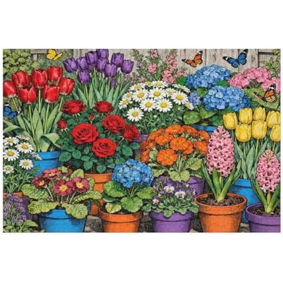 500 Piece Jigsaw Puzzle, Flower Butterfly Recycled Cardboard Art, Challenging Brain Teaser, Family Fun Home Decor Puzzle