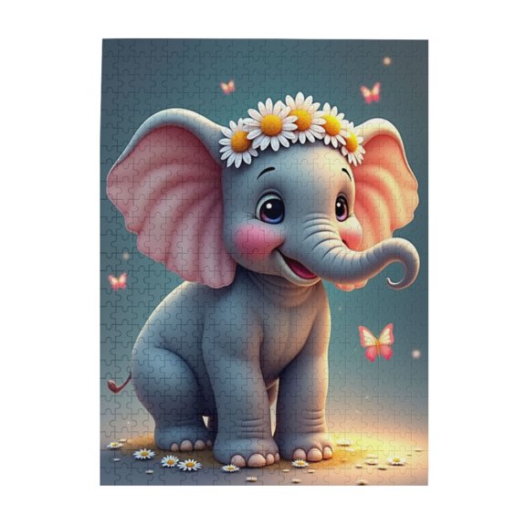 500 Piece Jigsaw Puzzle For Adults Adorable Elephant With Daisies Challenging & Fun Brain Teaser Unique Artwork Great Gift Idea
