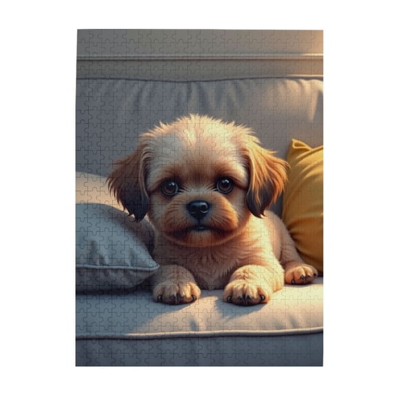500 Piece Jigsaw Puzzle For Adults Adorable Puppy On Couch Challenging & Relaxing Puzzle Game Cute Dog Artwork Great Gift Idea 500 Pieces For Adults