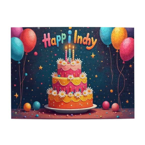 500 Piece Jigsaw Puzzle For Adults Birthday Cake With Balloons Challenging & Fun Puzzle Game Unique Artwork Great Gift Idea Home Decor 20.5X15In