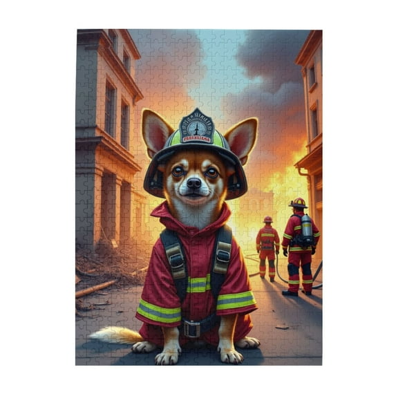 500 Piece Jigsaw Puzzle For Adults Brave Firefighter Chihuahua Challenging & Fun Adult Puzzle Unique Artwork Home Décor Great Gift Idea